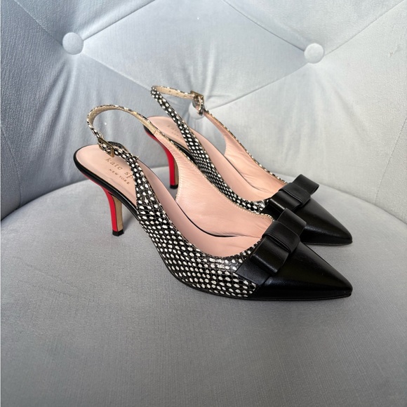 kate spade Shoes - kate spade Black and White Polka Dot Bow Slingback Heels